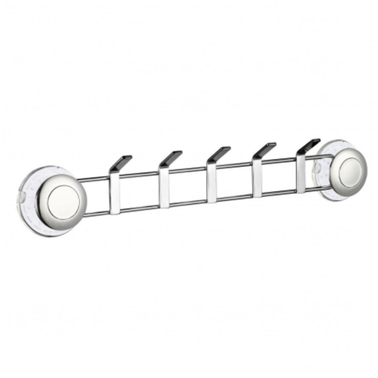 1 - Barre de 5 crochets muraux à ventouses, Support de cintre pour camping-car et maison sans perçage